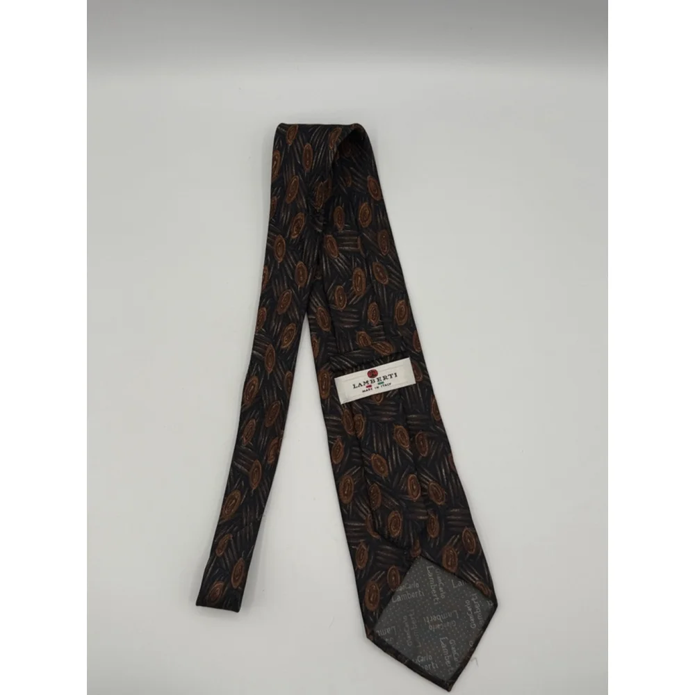 Giancarlo Lamberti Silk Tie Made in Italy Abstract Brown Navy Pattern Luxury